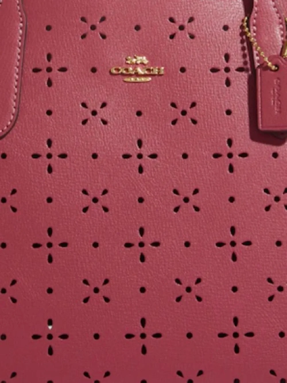 Coach Rose-Red Laser Cut Scalloped Edge Mini City Tote - Picture 11 of 16